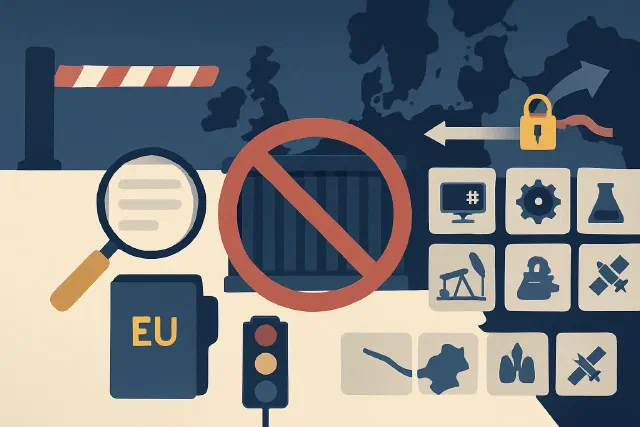 Infographic showing categories of goods covered by the EU embargo on Russia — a reference diagram for Polish SMEs