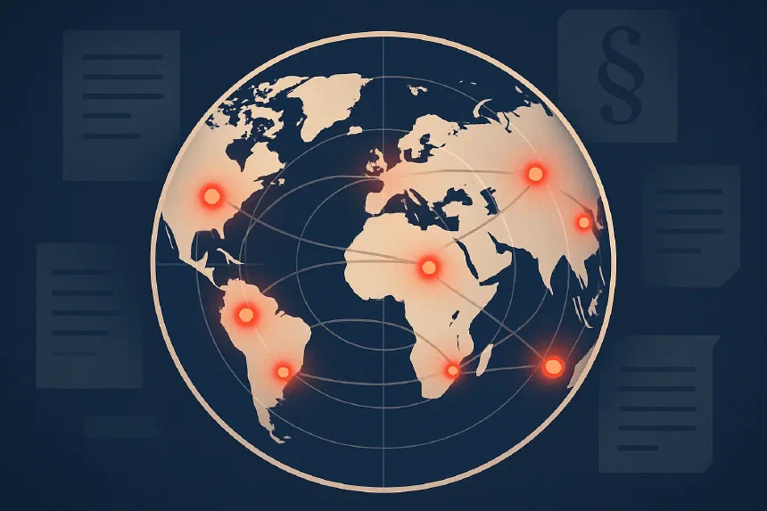 Raport FATF o bankowości podziemnej i hawali — mapa globalna z siecią przepływów finansowych